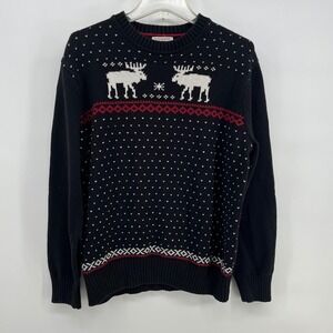 Dockers Black‎ Reindeer Fair Isle Nordic Sweater Men's M Medium Cotton